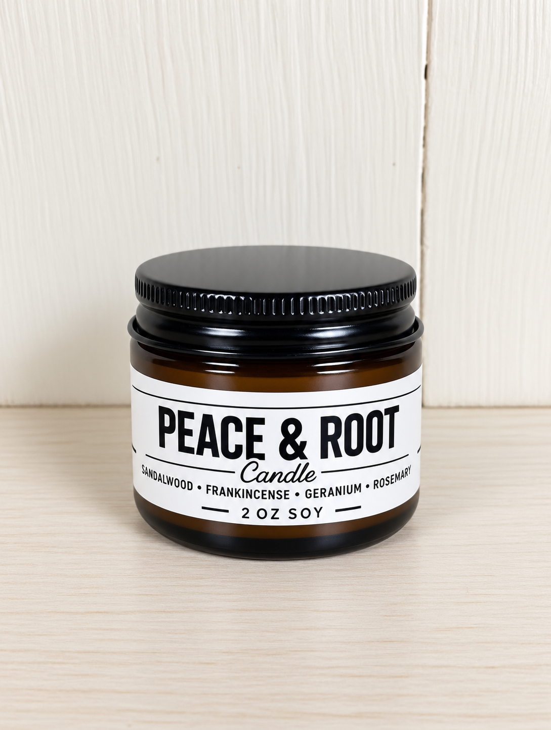 Peace & Root – Lavender, Geranium, Rosemary & Frankincense Soy Candle – 2 oz